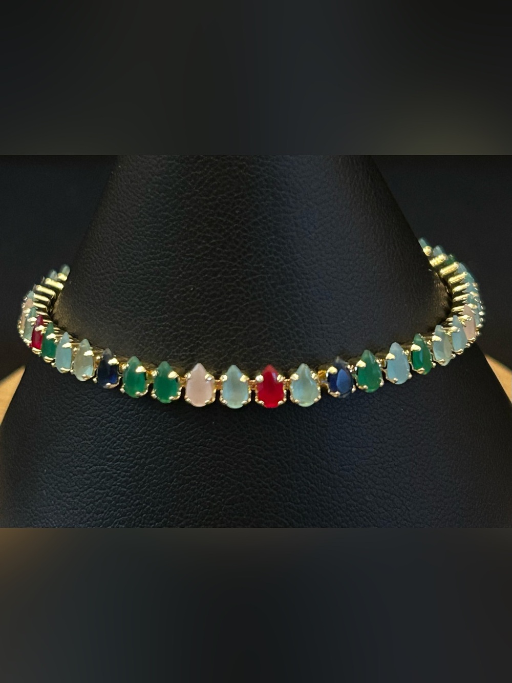 Colorful Multi-Gem Teardrop Pear-Shape Gold Fashion Bracelet